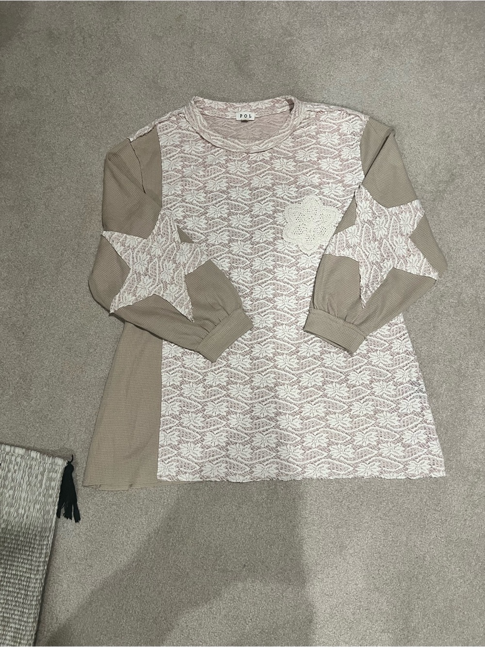 POL Beige & Cream Star Patch Long Sleeve Top for Kids